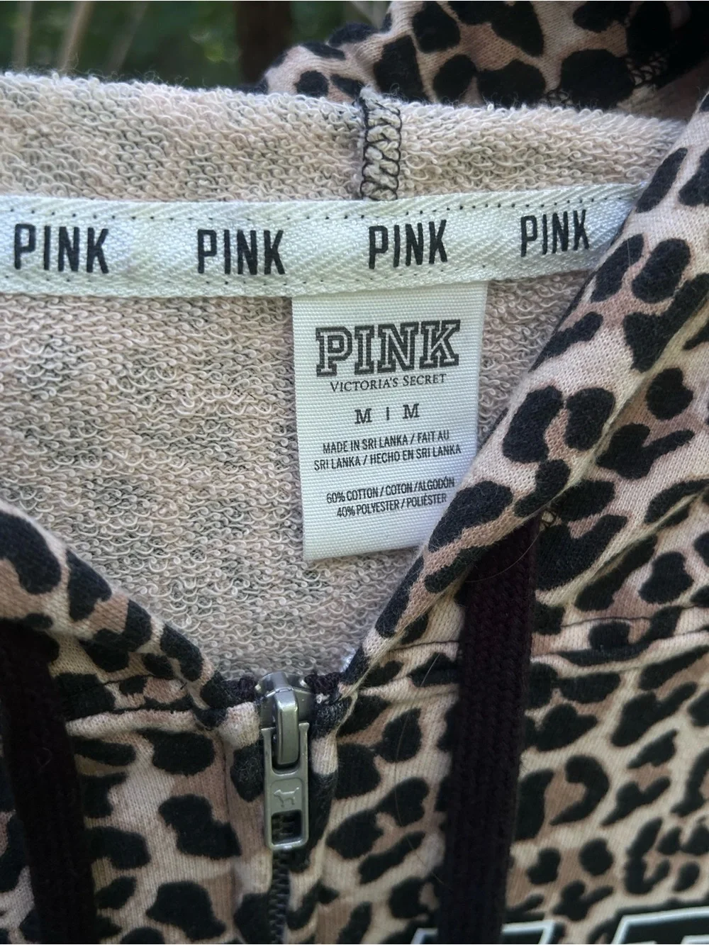 2014 Victoria’s Secret Pink Leopard & Black Full Zip Sweatshirt with Front Logo